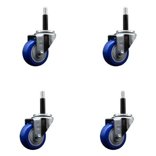 Service Caster 3'' SS Blue Poly Wheel Swivel 3/4'' Expanding Stem Caster Set, 4PK SCC-SSEX20S314-PPUB-BLUE-34-4 - main